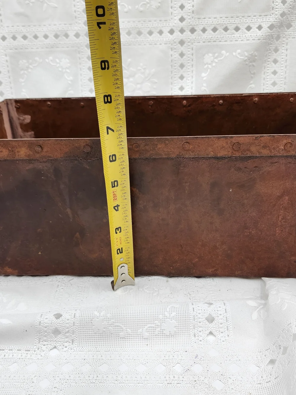Vintage Copper rust w/ rivet Window Box rectangle Planter Jardiniere Pier 1